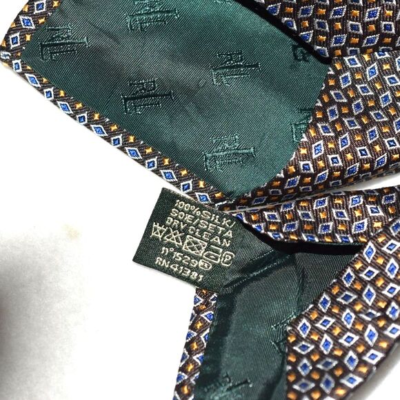 NIP Ralph Lauren 100% Silk Dashing Prestigious Green Label Diamond Print Tie - Picture 3 of 5